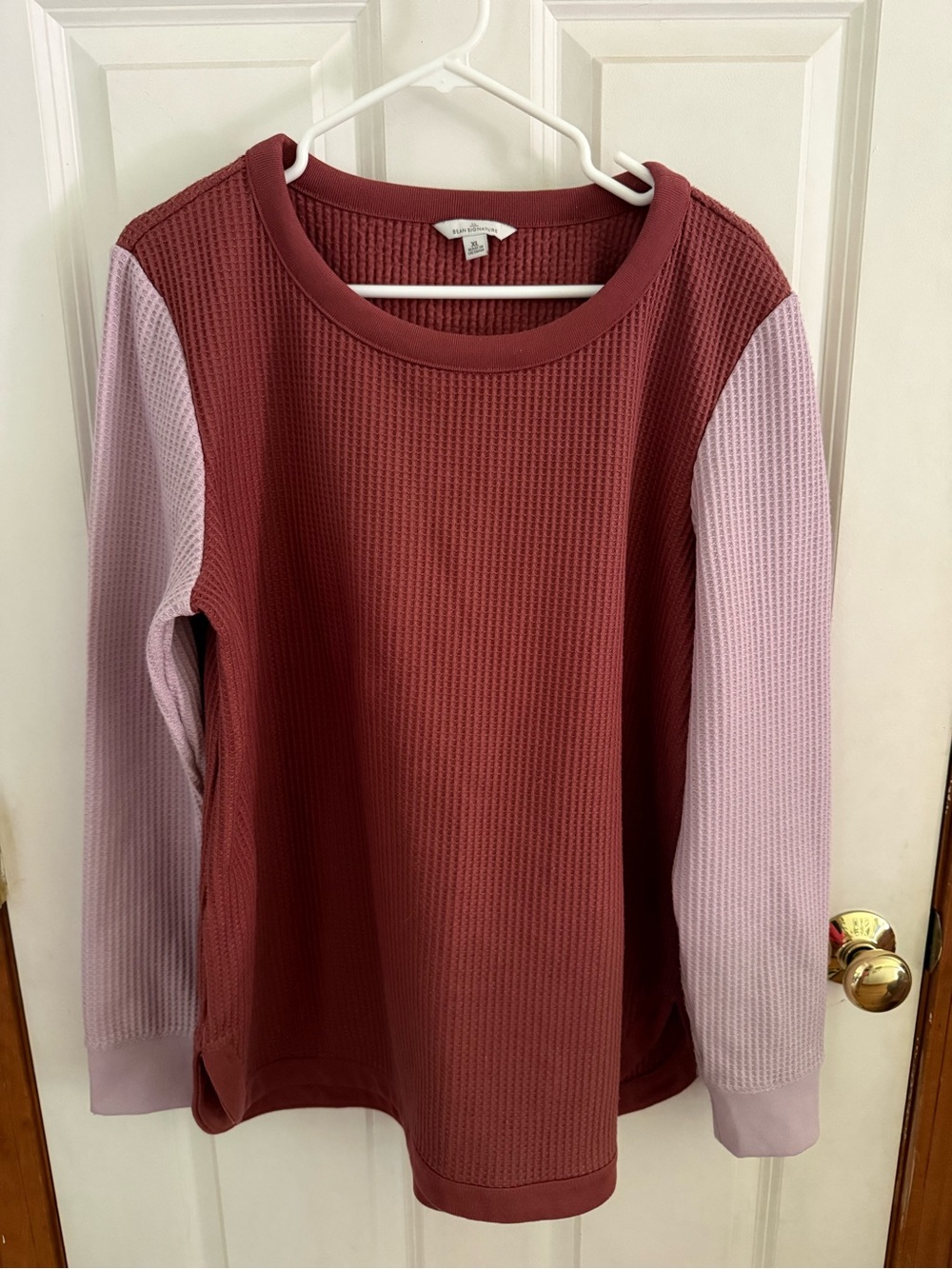L.L. Bean Waffle Knit Colorblock Long Sleeve - Mauve & Light Pink